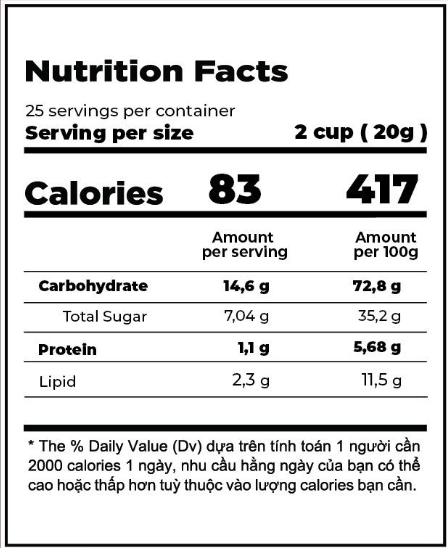  Bảng Dinh Dưỡng Sữa Cacao Organic